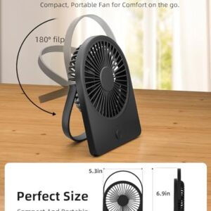 buywoo Portable USB Desk FAN, USB-A Corded Powered Small Personal Fan with 3-speed, Hangable Mini Foldable Desktop Fan with Strong Wind, Ultra Quiet for Home, Office, Desktop, Black