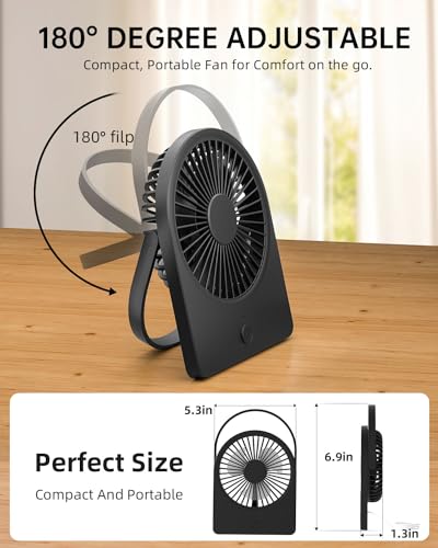 buywoo Portable USB Desk FAN, USB-A Corded Powered Small Personal Fan with 3-speed, Hangable Mini Foldable Desktop Fan with Strong Wind, Ultra Quiet for Home, Office, Desktop, Black