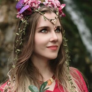 MOSTORY Purple Fairy Flower Crown - Elf Woodland Headpiece Floral Vine Headband Forest Hairband with Butterfly Fairy Costume for Women Renaissance Renfaire Party Cosplay Photo Shoot