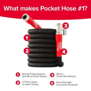 Pocket Hose Silver Bullet 2.0 Expandable Garden Hose 50-FT with Turbo Shot Nozzle, AS-SEEN-ON-TV, Lead-Free, Solid Aluminum Connectors, Easy On/Off Valve, Kink-Free, Leak-Proof