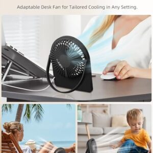 buywoo Portable USB Desk FAN, USB-A Corded Powered Small Personal Fan with 3-speed, Hangable Mini Foldable Desktop Fan with Strong Wind, Ultra Quiet for Home, Office, Desktop, Black