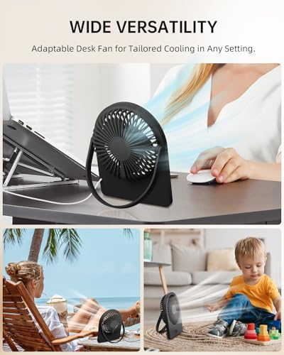 buywoo Portable USB Desk FAN, USB-A Corded Powered Small Personal Fan with 3-speed, Hangable Mini Foldable Desktop Fan with Strong Wind, Ultra Quiet for Home, Office, Desktop, Black