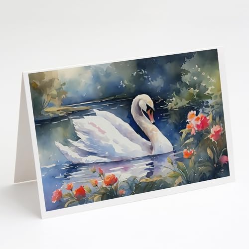 Caroline's Treasures DAC3275GCA7P Swan Greeting Cards Pack of 8 Blank Cards with Envelopes Whimsical A7 Size 5x7 Blank Note Cards