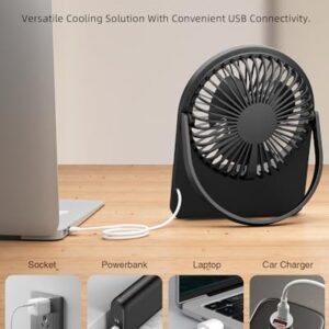 buywoo Portable USB Desk FAN, USB-A Corded Powered Small Personal Fan with 3-speed, Hangable Mini Foldable Desktop Fan with Strong Wind, Ultra Quiet for Home, Office, Desktop, Black