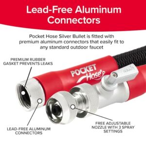 Pocket Hose Silver Bullet 2.0 Expandable Garden Hose 50-FT with Turbo Shot Nozzle, AS-SEEN-ON-TV, Lead-Free, Solid Aluminum Connectors, Easy On/Off Valve, Kink-Free, Leak-Proof