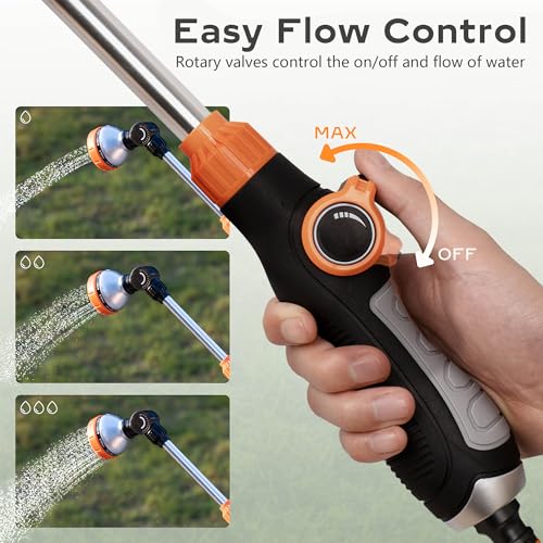 Diivoo Watering Wand Heavy Duty, Metal Garden Hose Wand with 8 Spray Patterns, 18 Inch Long Hose Nozzle Sprayer with Thumb Flow Control & 180° Adjustable Spray Angle, Ideal for Plants,Flowers,Car