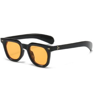 poraday square sunglasses for women men trendy thick frame sun glasses black shades (black/yellow)