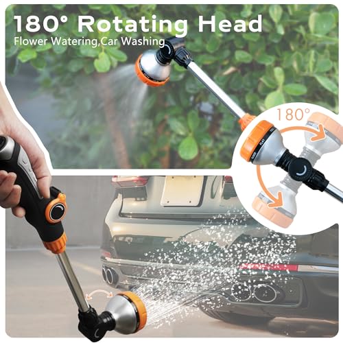 Diivoo Watering Wand Heavy Duty, Metal Garden Hose Wand with 8 Spray Patterns, 18 Inch Long Hose Nozzle Sprayer with Thumb Flow Control & 180° Adjustable Spray Angle, Ideal for Plants,Flowers,Car