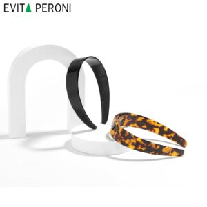 EVITA PERONI Wide Headbands for Women with Teeth Acetate Resin Hair Bands for Women's Hair No Headache Headband No Slip Hairbands-Tortoise