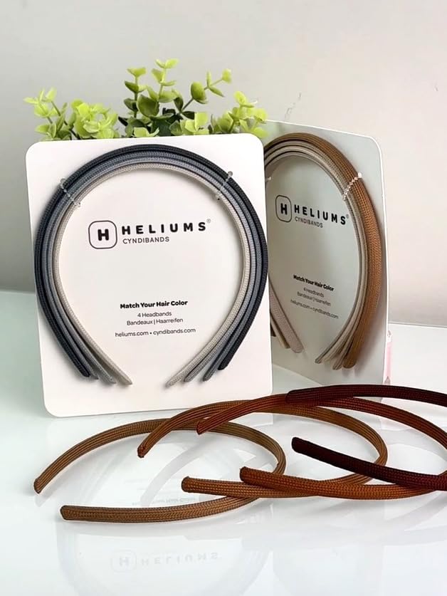 Heliums Thin Headbands For Women - 8mm Skinny Hairbands for Girls, 4 Count, Blends with Hair Color (Dark Blonde, Sandy, Beige and Ash Blonde)