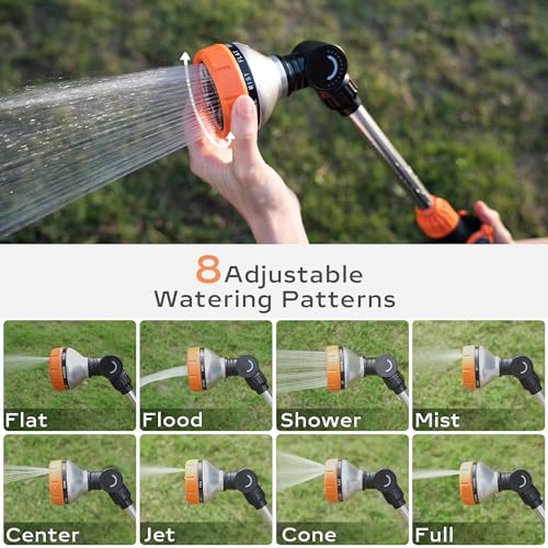 Diivoo Watering Wand Heavy Duty, Metal Garden Hose Wand with 8 Spray Patterns, 18 Inch Long Hose Nozzle Sprayer with Thumb Flow Control & 180° Adjustable Spray Angle, Ideal for Plants,Flowers,Car