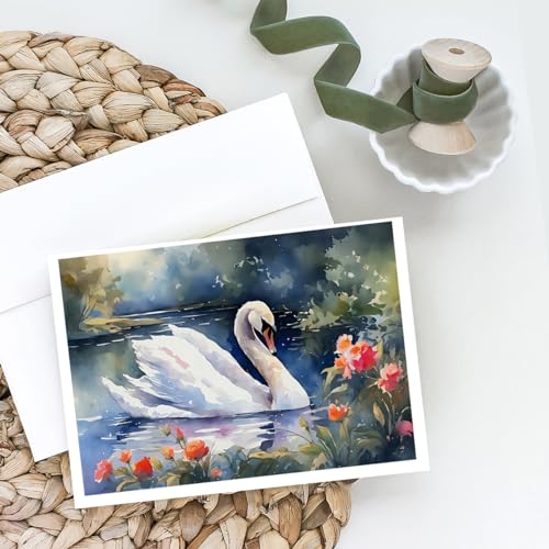 Caroline's Treasures DAC3275GCA7P Swan Greeting Cards Pack of 8 Blank Cards with Envelopes Whimsical A7 Size 5x7 Blank Note Cards