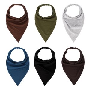 mapofbeauty 13 inch 6 pieces soft elastic scarf triangle non slip bandana head scarves headband (deep coffee/dark green/gray/brown/blue/black)