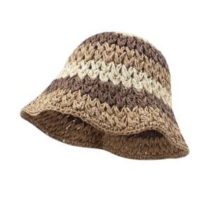 Verdusa Women's Floral Appliques Crochet Bucket Hats Cute Knitted Fishing Hat Outdoor Cap Coffee Brown One-Size