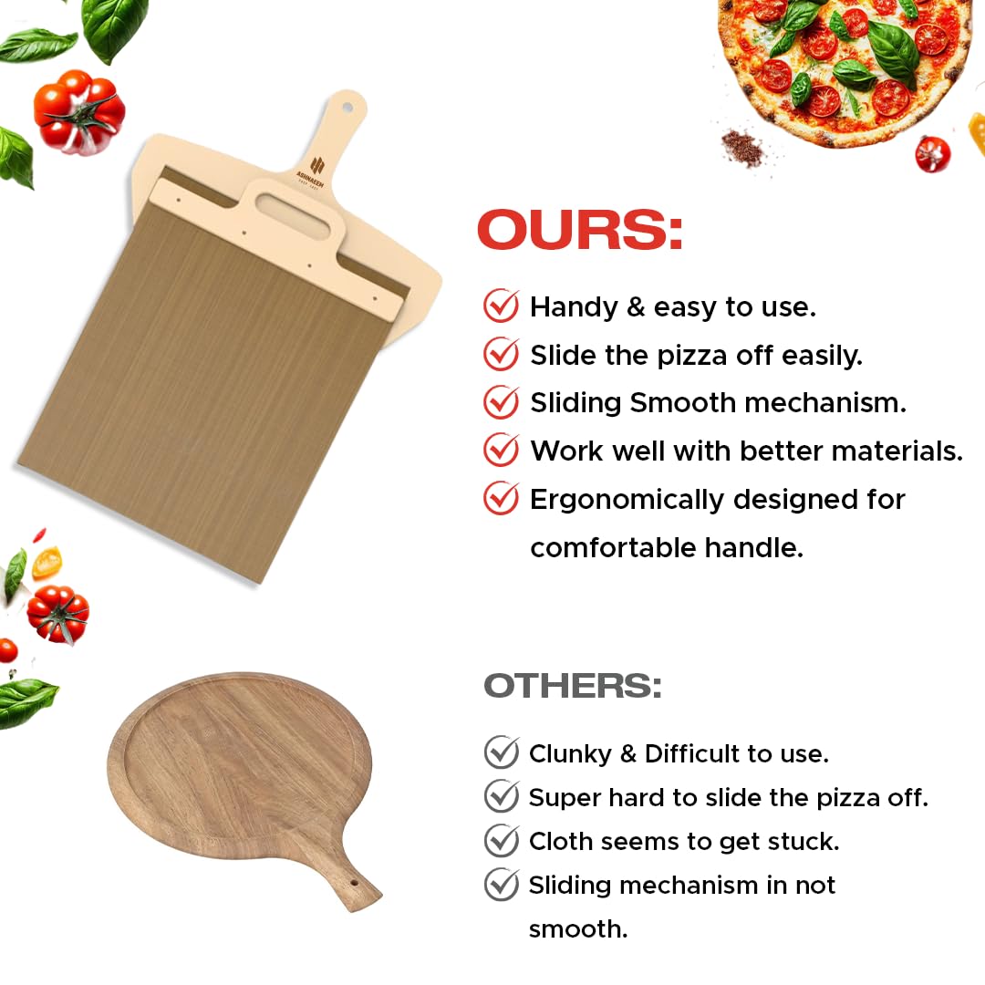 ASHNAEEM Premium Sliding Pizza Peel | Non-Stick Pizza Spatula Paddle with Wooden Handle | Smart Pizza Slider for Indoor & Outdoor Ovens | Large 19.68" x 11.81" Pizza Board