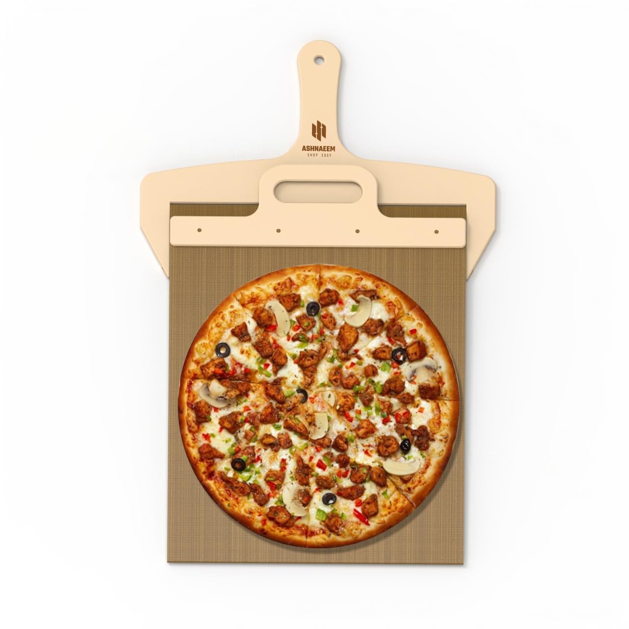 ASHNAEEM Premium Sliding Pizza Peel | Non-Stick Pizza Spatula Paddle with Wooden Handle | Smart Pizza Slider for Indoor & Outdoor Ovens | Large 19.68" x 11.81" Pizza Board