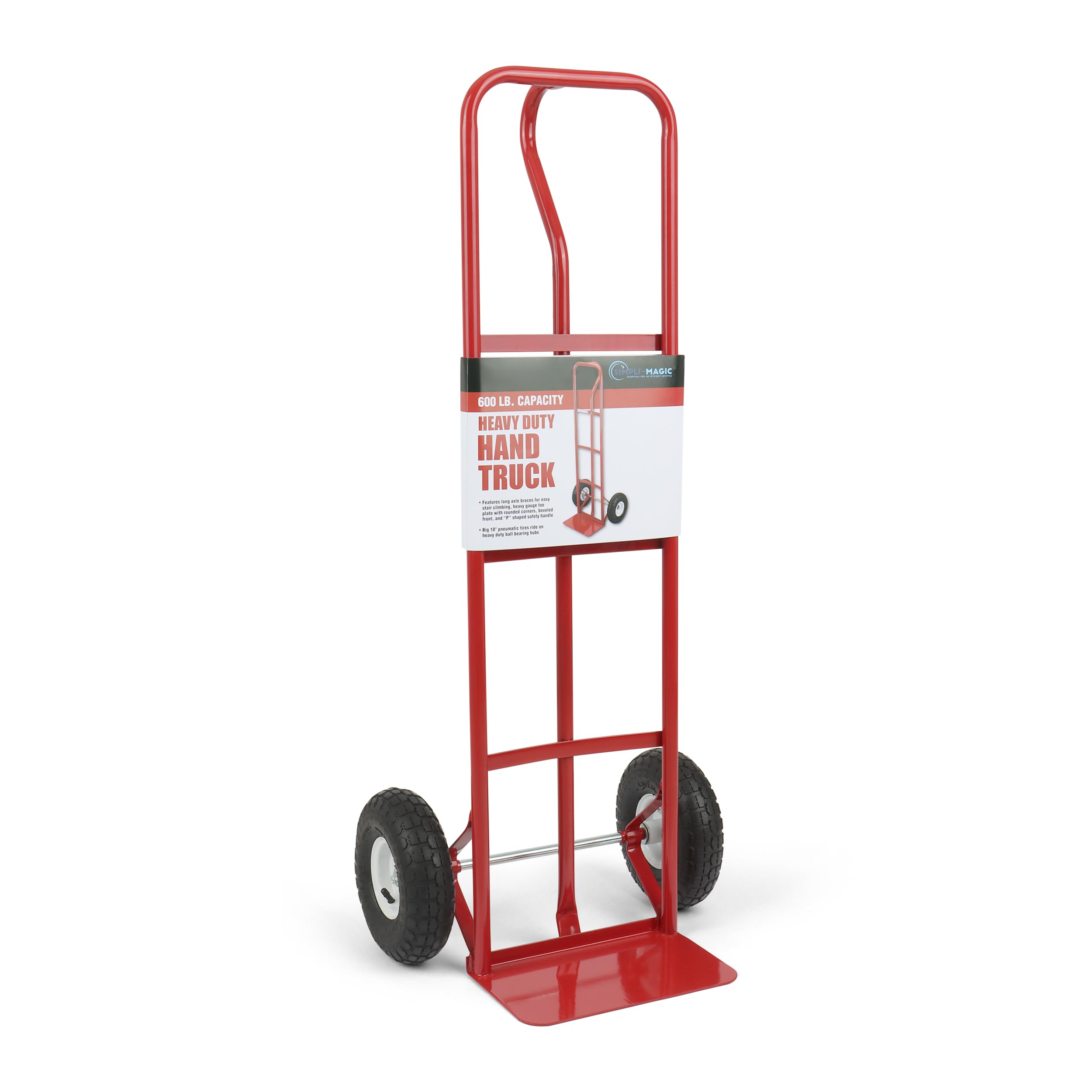 Simpli-Magic Steel Pneumatic Hand Truck Dolly - 600-Lb. Capacity, 10in. Tires, Premium American Red Finish