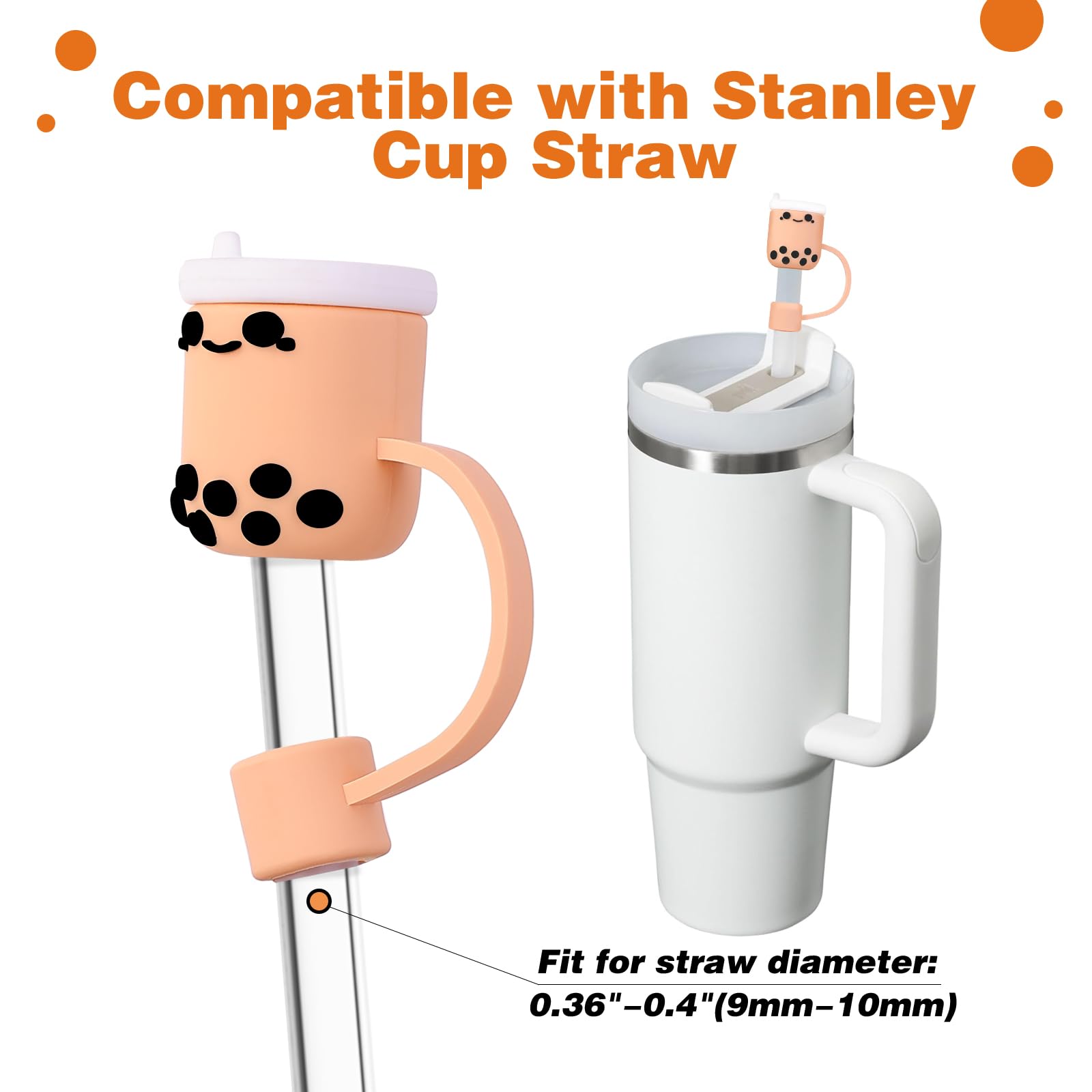 8PCS Straw Cover Cap for Stanely Cup, 0.4Inches Cute Bubble Tea Drinking Straw Cover, Silicone Dust-Proof Straw Protector Topper Stanley Accessories