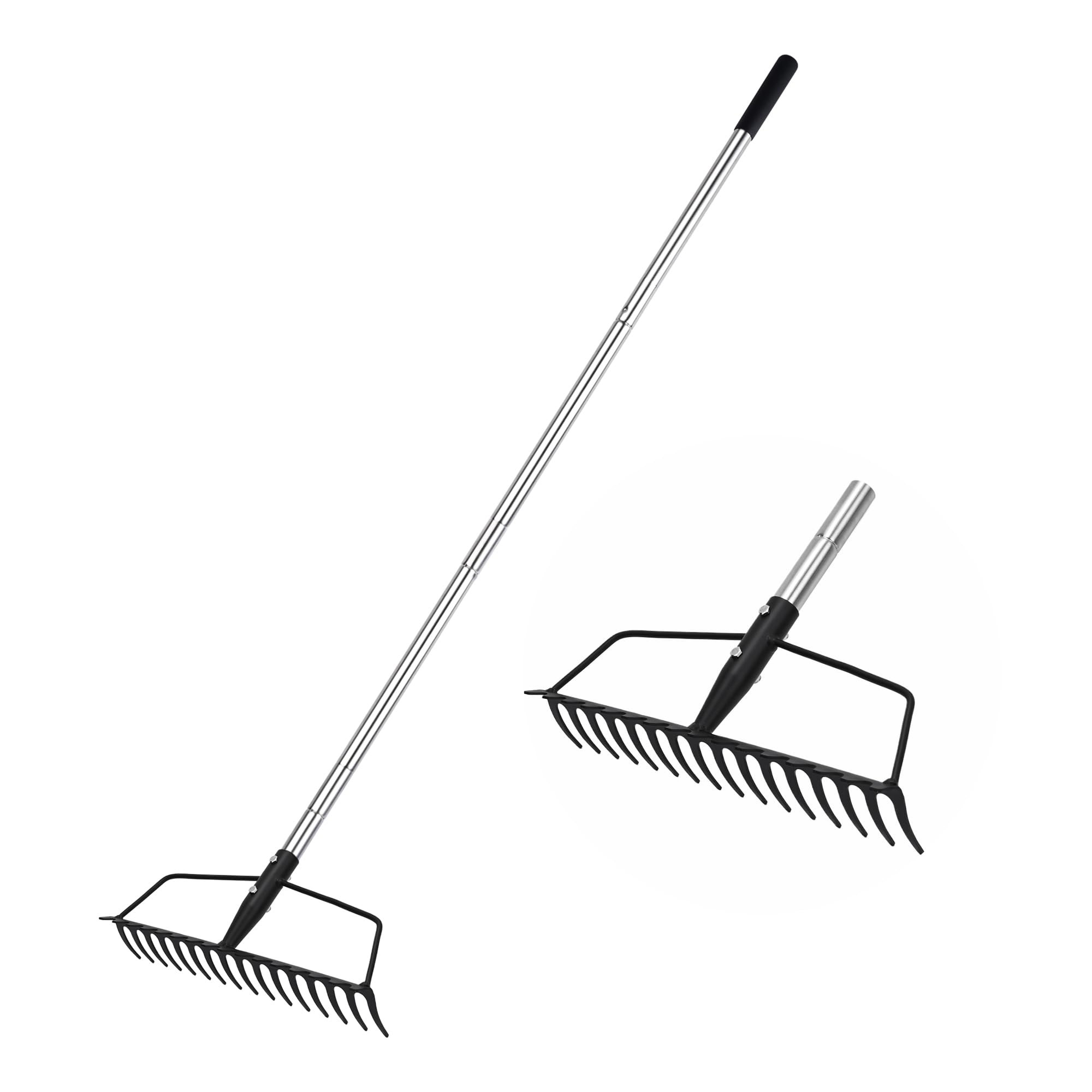 YEELOR Garden Rake, Carbon Steel Sturdy and Heavy Duty Carbon Rake, Bow Rake with Adjustable Stainless Steel Handle, Long Hand Rake for Loosening Soil Leveling Mulch Gathering Leaf