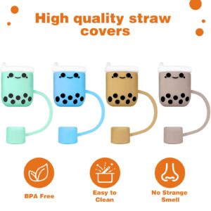 8PCS Straw Cover Cap for Stanely Cup, 0.4Inches Cute Bubble Tea Drinking Straw Cover, Silicone Dust-Proof Straw Protector Topper Stanley Accessories