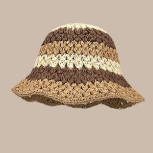 Verdusa Women's Floral Appliques Crochet Bucket Hats Cute Knitted Fishing Hat Outdoor Cap Coffee Brown One-Size