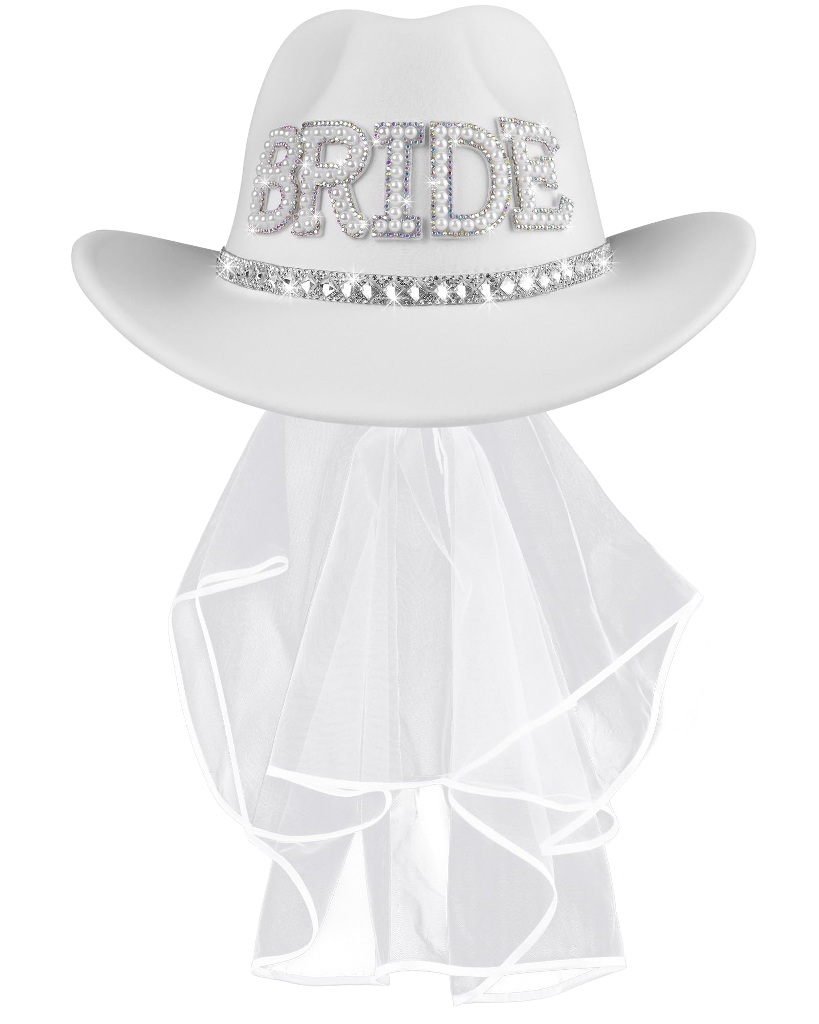 MGupzao Cowboy Hat and Veil - Bachelorette Party Decor, White Cowgirl Hat Wedding Bridal Shower Favors, Bride to be Gift, Country Western Style