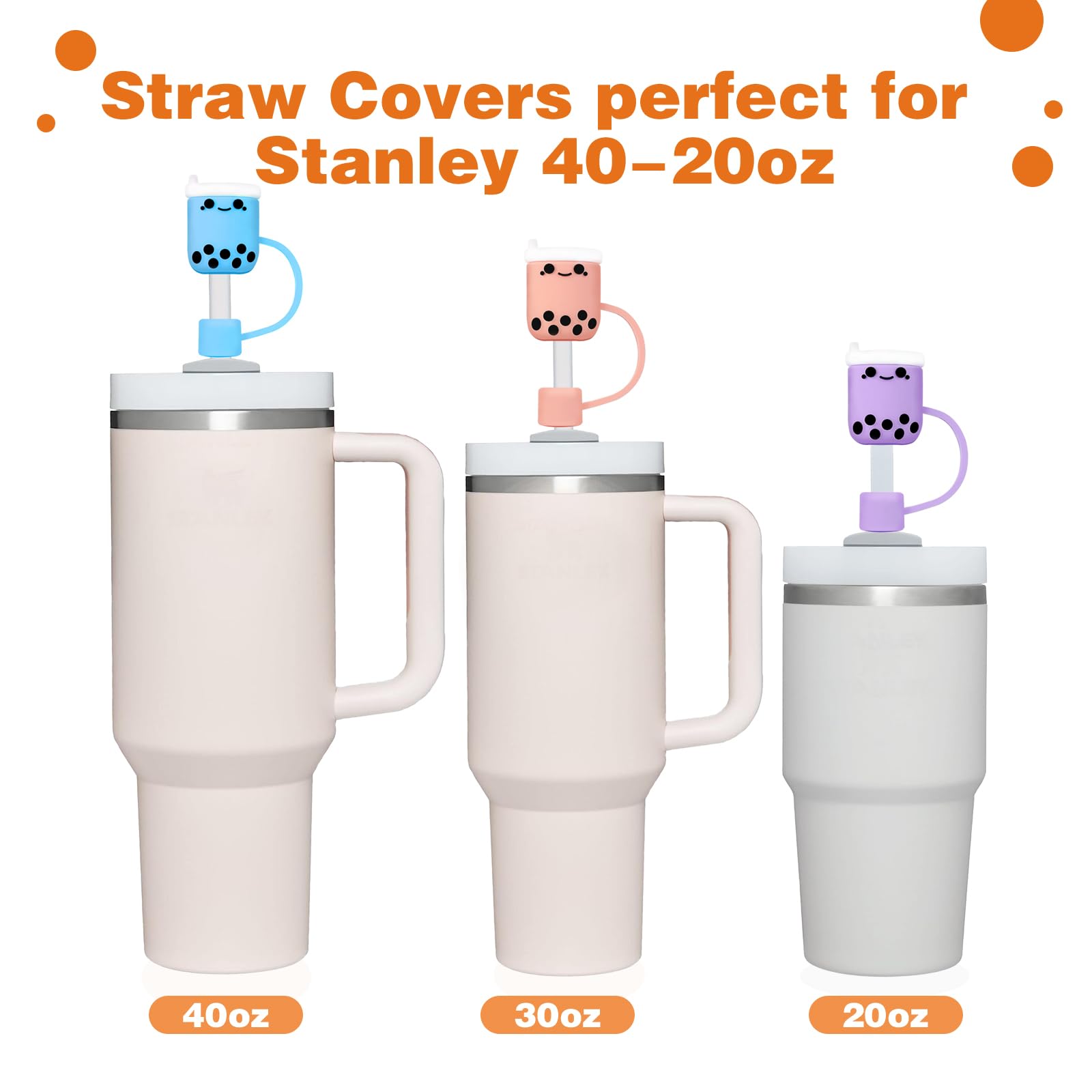 8PCS Straw Cover Cap for Stanely Cup, 0.4Inches Cute Bubble Tea Drinking Straw Cover, Silicone Dust-Proof Straw Protector Topper Stanley Accessories