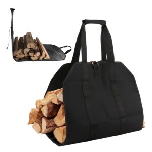 ttettz log carrier bag for firewood,firewood carriers with big handles,firewood tote fireplace accessories extra large firewood holder with handles for camping best gifts black