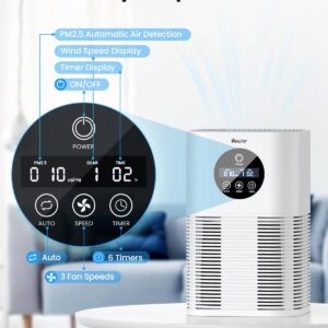 Air Purifiers for Home Large Room up to 600 Ft², VEWIOR H13 True Hepa Air Purifiers for Pets Hair, Dander, Smoke, Pollen, 3 Fan Speeds, 6 Timer Air Cleaner