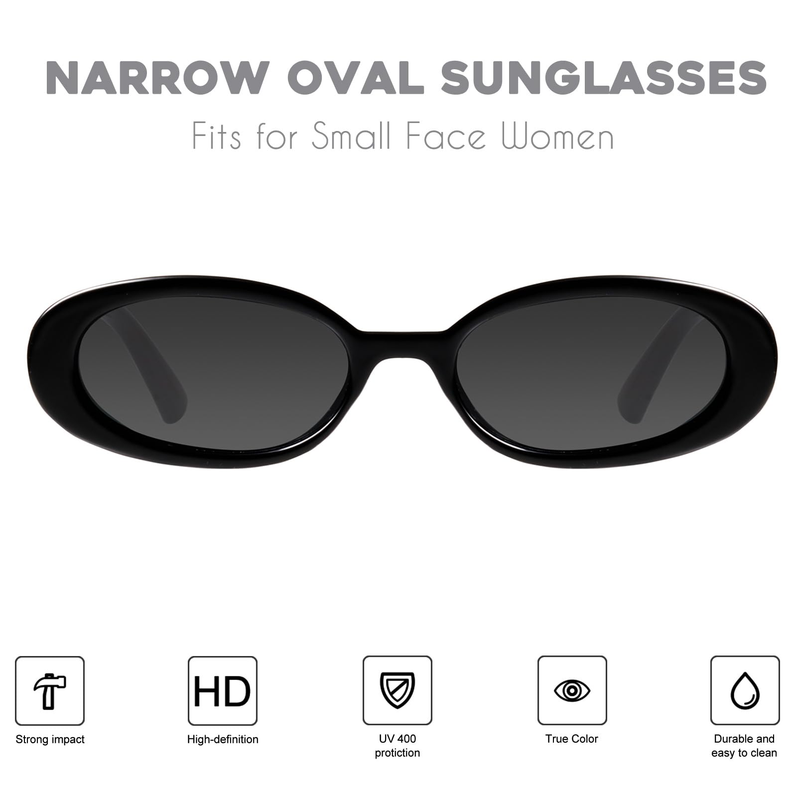 mosanana Retro Oval Sunglasses for Women 90s Small Trendy Fashion Vintage Narrow Tiny Cute Skinny Sun Glasses for Small Face Black MS52360