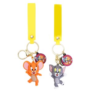 zgwafdww animal plastic keychain set - adorable cat and mouse designs, perfect for backpacks and keys.(2.2inches pack of 2