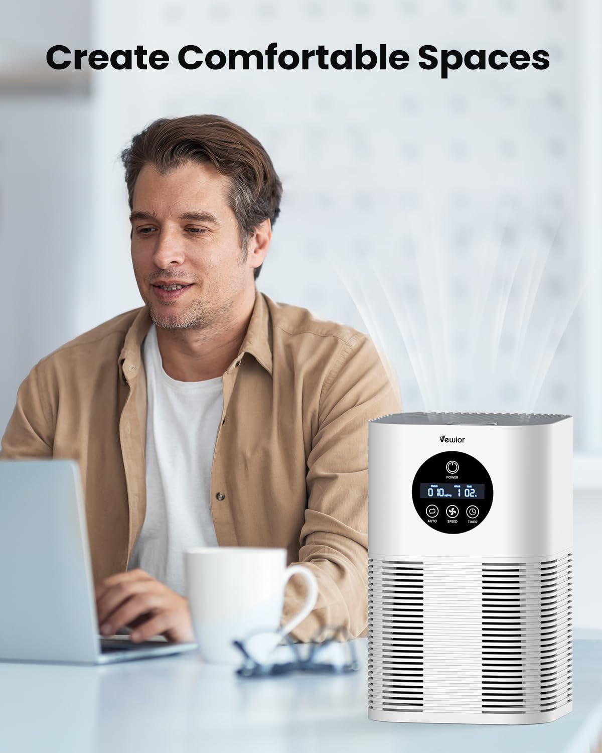 Air Purifiers for Home Large Room up to 600 Ft², VEWIOR H13 True Hepa Air Purifiers for Pets Hair, Dander, Smoke, Pollen, 3 Fan Speeds, 6 Timer Air Cleaner