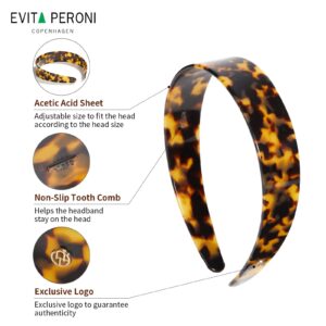 EVITA PERONI Wide Headbands for Women with Teeth Acetate Resin Hair Bands for Women's Hair No Headache Headband No Slip Hairbands-Tortoise