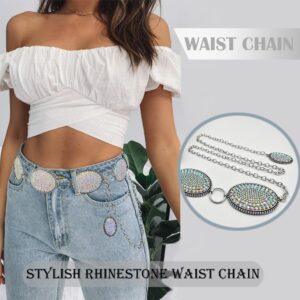 Xiokyo Bling Rhinestone Concho Belt Heavy Metal Western Crystal Chain Belt Cowgirl Sparkly Waist Chain for Women Dress