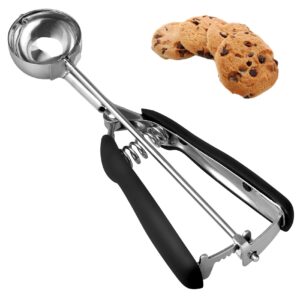 jopplim cookie scoop, small ice cream scoop, 2 tbsp/ 30ml/ 1oz, 18/8 stainless steel cookie scoops for baking, ice cream scooper with spring trigger system, cookie dough scoop with comfortable grip