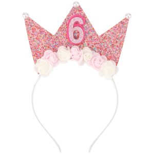 supoo birthday decorations for girls - 6th birthday headband crown, glitter hair band, flower princess tiara hair accessory for party