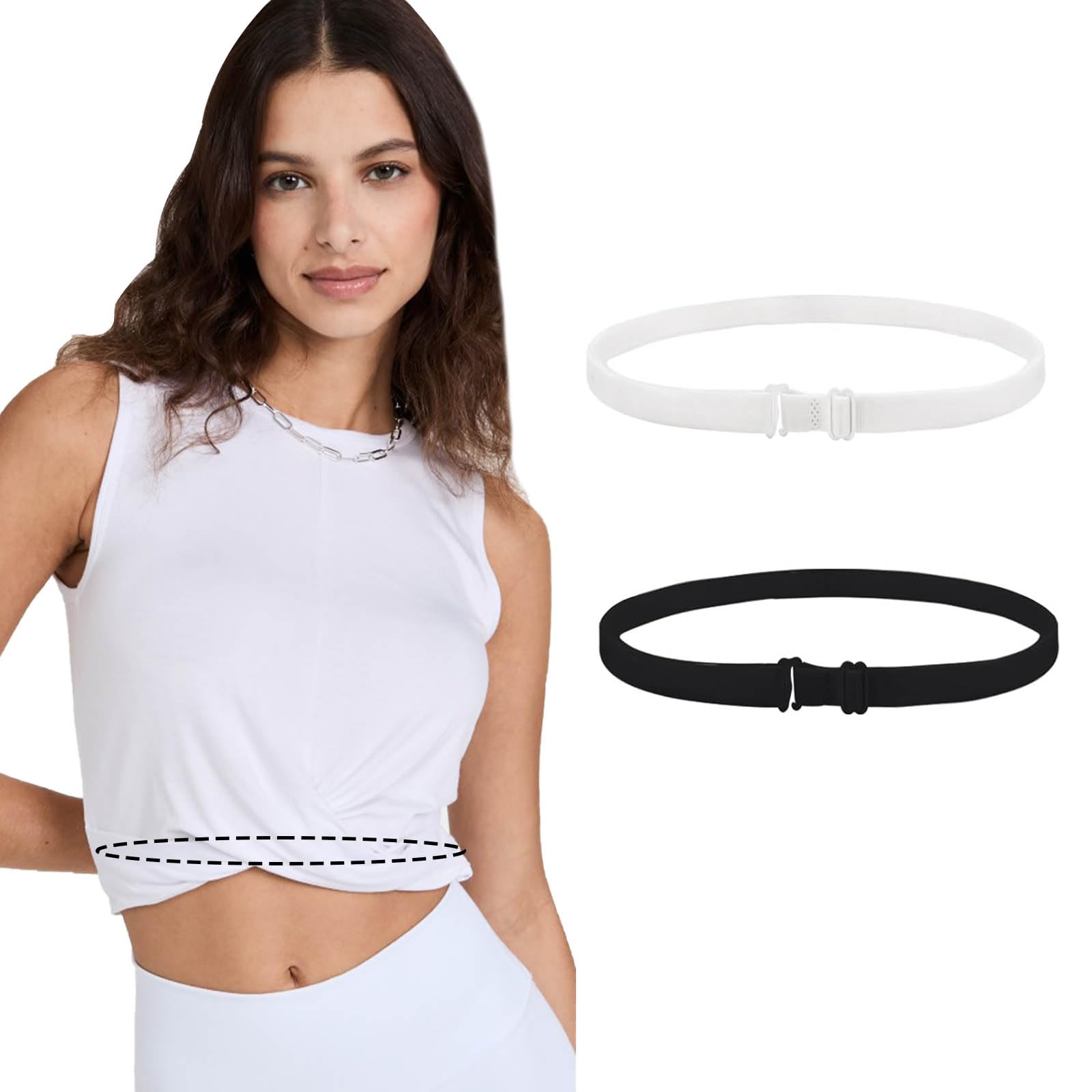 2PCS Crop Adjustable Band, Crop Tool for Shirt, Crop Band for Tucking Shirts, Elastic Belts for Women Tops, Shirt Band for Transform The Way You Style Your Tops (Black + White)