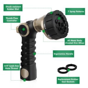 RESTMO Garden Hose Nozzle, Heavy Duty Metal Water Hose Sprayer with 7 Watering Patterns, Thumb Control, On Off Valve, High Pressure Nozzle Sprayer for Watering Plants, Car and Pet Washing