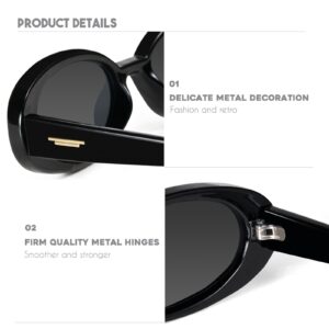 mosanana Retro Oval Sunglasses for Women 90s Small Trendy Fashion Vintage Narrow Tiny Cute Skinny Sun Glasses for Small Face Black MS52360