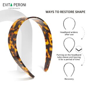 EVITA PERONI Wide Headbands for Women with Teeth Acetate Resin Hair Bands for Women's Hair No Headache Headband No Slip Hairbands-Tortoise