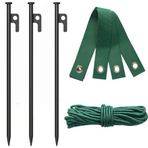 dastior 3 pcs heavy duty steel tree stake kit, tree supports for leaning tree protection with 3 pcs 11.8" steel tree stakes, 3 pcs 15.8" tree straps，32.8 ft rope