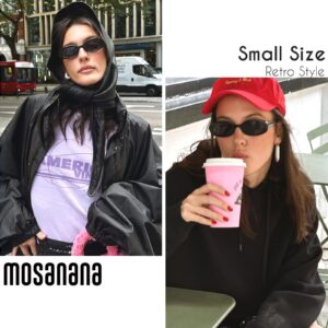 mosanana Retro Oval Sunglasses for Women 90s Small Trendy Fashion Vintage Narrow Tiny Cute Skinny Sun Glasses for Small Face Black MS52360