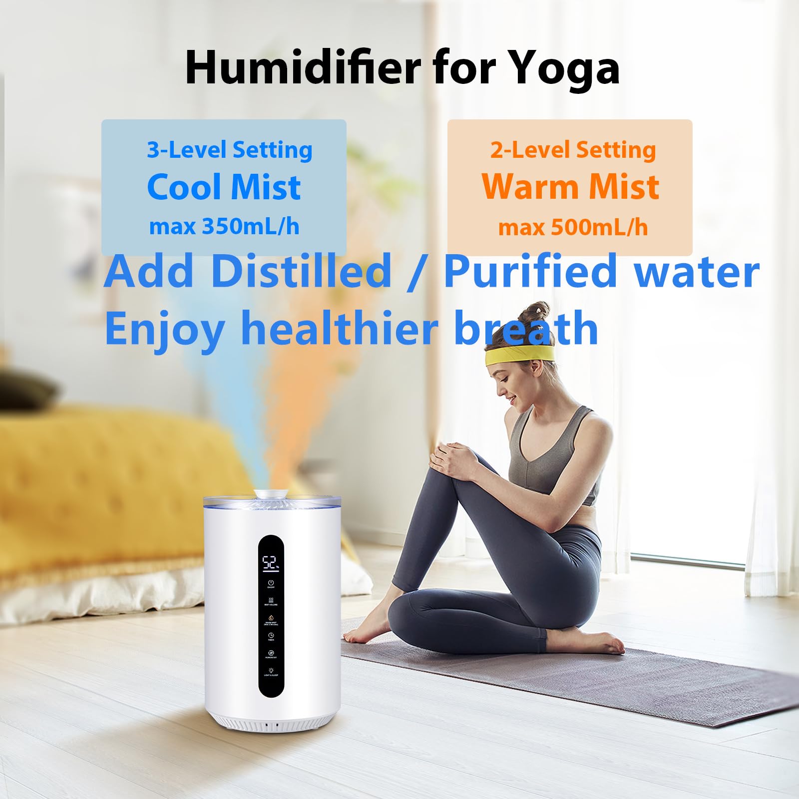 Tower Humidifiers for Large Room,Hioo 6.6L 1.74Gal Topfill Ultrasonic Warm and Cool Mist Air Humidifier for Bedroom with 8H Timer 360° Nozzle Adjustable Humidistat Night Light for Nursery Home Plant