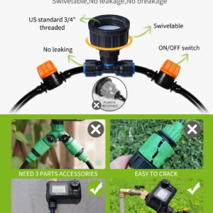 HIRALIY 65FT Automatic Drip Irrigation Kits with Garden Timer, 1/4" Blank Tubing and 4-outlets Misting Watering Nozzles, Auto Plant Watering System for Patio Lawn, Watering Regularly by Timer