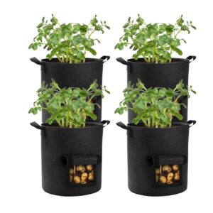 lyincat 4 pack 10 gallon potato grow bags with flap and handles, heavy duty fabric pots for planting potato,carrots