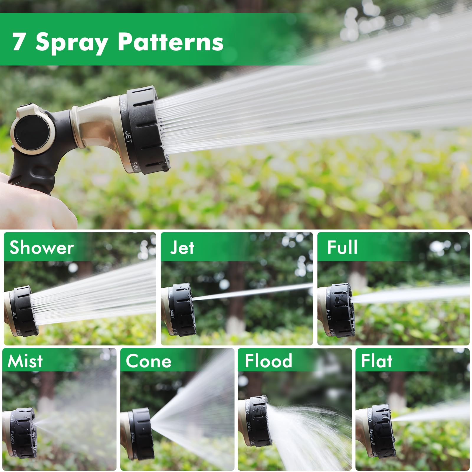 RESTMO Garden Hose Nozzle, Heavy Duty Metal Water Hose Sprayer with 7 Watering Patterns, Thumb Control, On Off Valve, High Pressure Nozzle Sprayer for Watering Plants, Car and Pet Washing