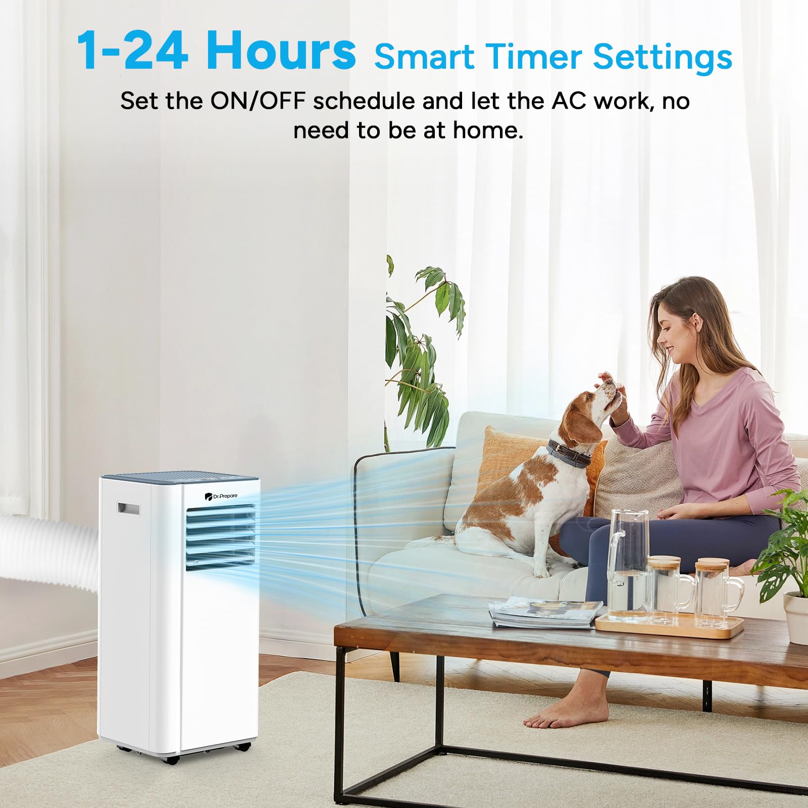 DR.PREPARE 8,000 BTU Portable Air Conditioner, Cooling, Dehumidifier, Fan & Sleep Modes 4-in-1 Portable AC w/Remote Control & 67'' Window Kit, Cools Up To 300 sq. ft, 1-24H Timers