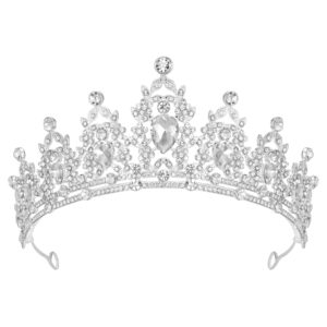 sweetv jeweled tiaras and crowns for women, crystal queen crown, silver wedding tiara for bride, metal birthday quinceanera pageant prom headpieces