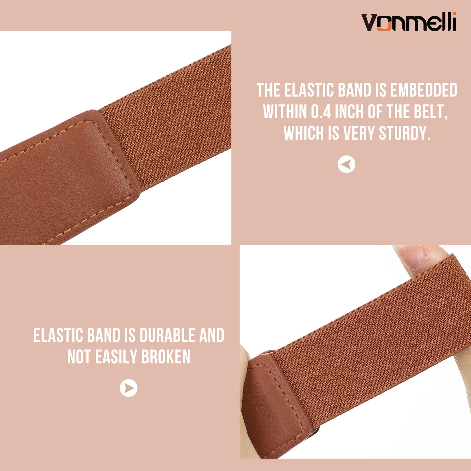 VONMELLI Wide Elastic Belts for Women Stretch Ladies Waist Belt Fashion Gold Buckle, Vintage Thick Brown Womens Belts for Dress, S