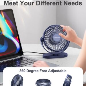 SWEETFULL USB Desk Fan Small Quiet - 3 Speeds Mini Personal Portable Fan 360° Rotation Adjustable, 5 Inch Office Table Cooling Gadgets on Desktop (Blue)